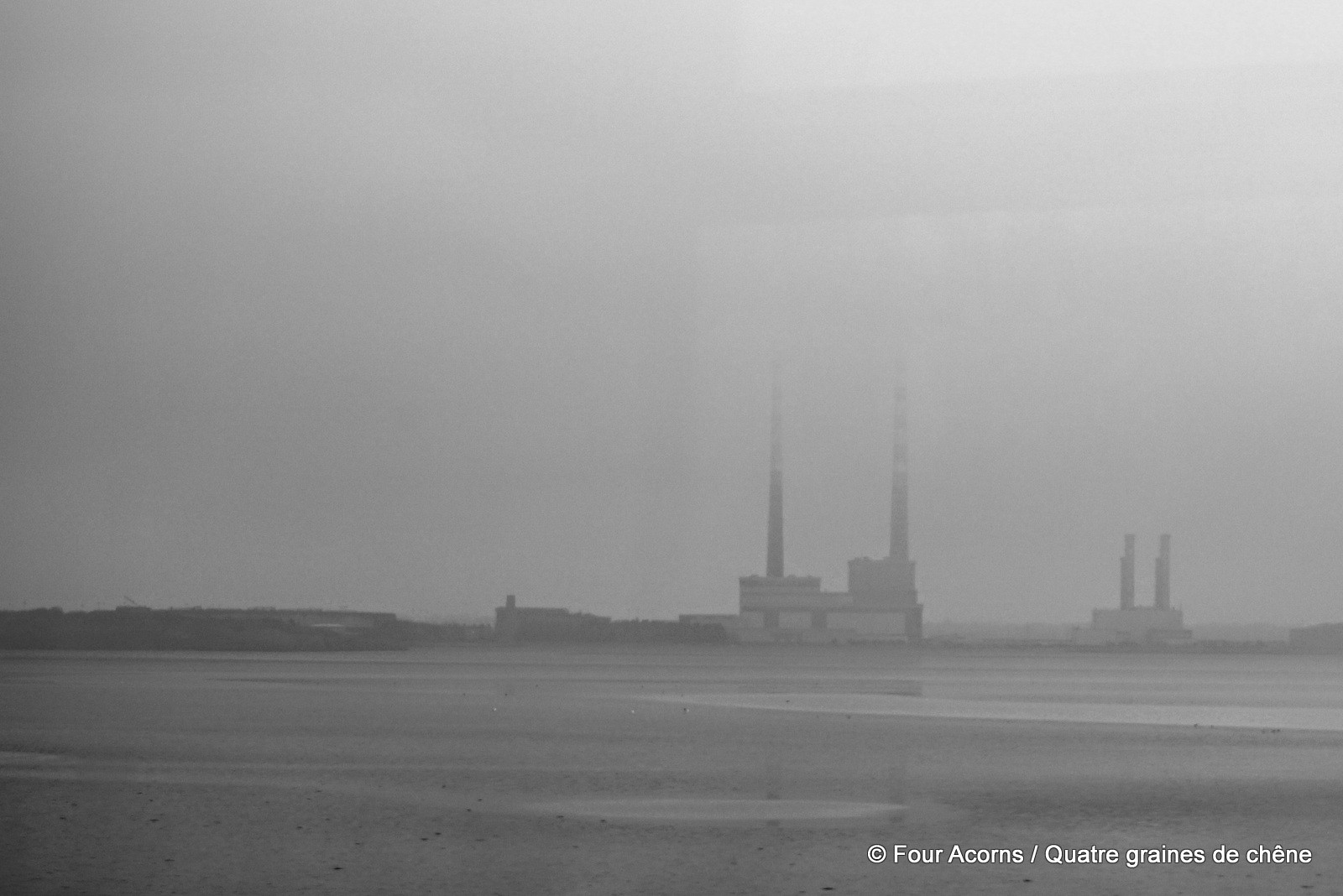 The chimneys of the Poolbeg power station in the mist / Les cheminées de la centrale de Poolbeg dans la brume