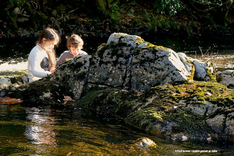 two-children-sitting-rocks-river-autumn