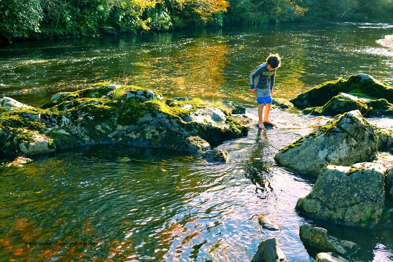 boy-crossing-river-barefoot-autumn-sunshine
