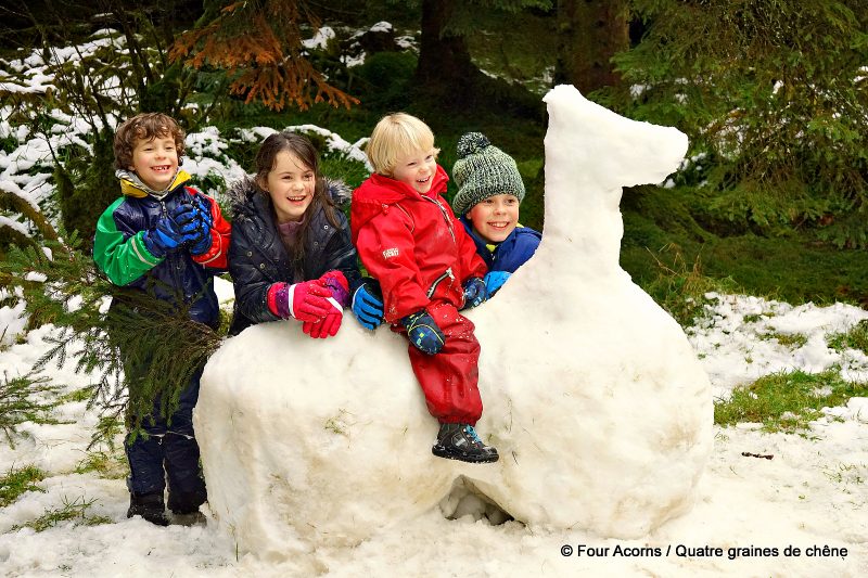 four-children-snow-horse-sculpture