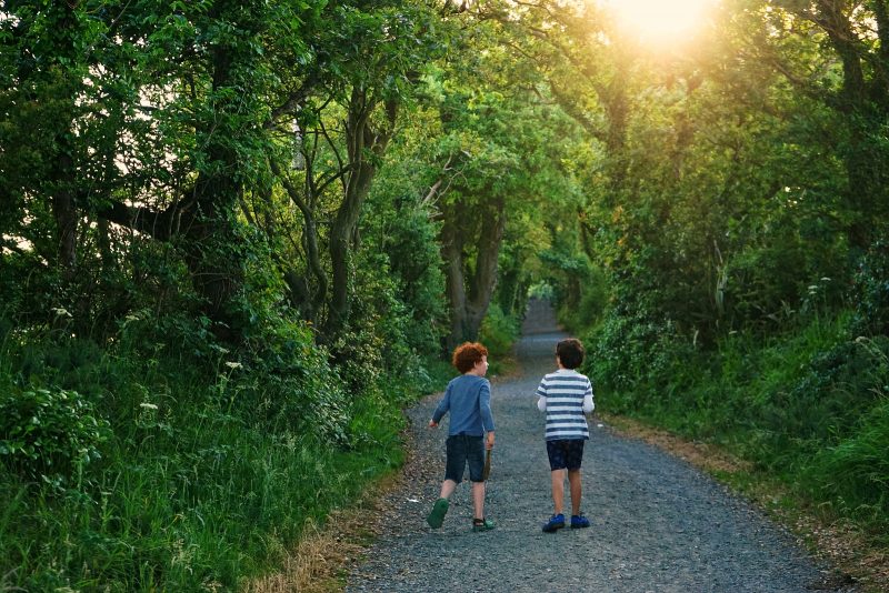 two-boys-walking-country-lane-magheramore-wicklow-ireland